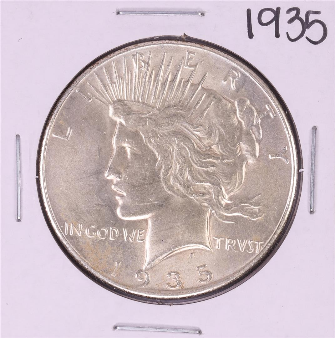 1935 $1 Peace Silver Dollar Coin: One 1935 $1 Peace Silver Dollar Coin.