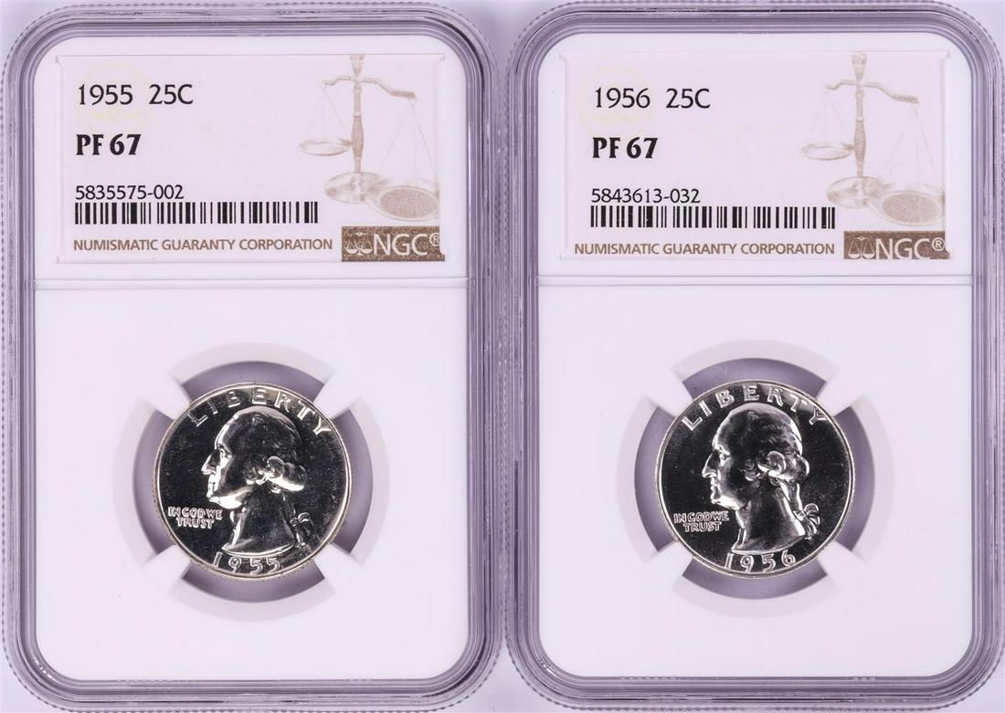 Lot of 1955-1956 Proof Washington Quarter Coins NGC: One Lot of 1955-1956 Proof Washington Quarter Coins NGC PF67. NGC Certified.
