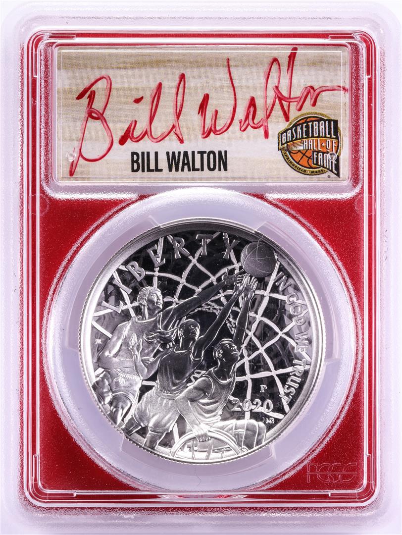 2020-P $1 Basketball HOF Silver Dollar Coin PCGS: One 2020-P $1 Basketball HOF Silver Dollar Coin PCGS PR70DCAM Bill Walton Signature FDOI. PCGS Graded.