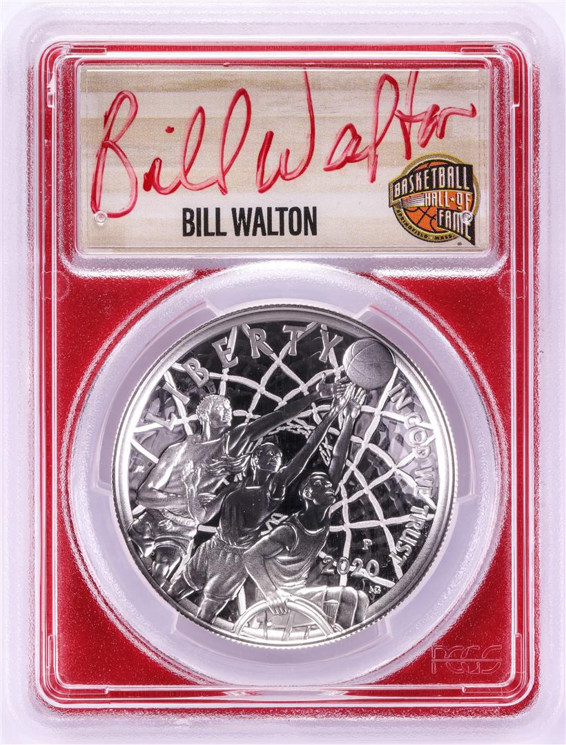 2020-P $1 Basketball HOF Silver Dollar Coin PCGS: One 2020-P $1 Basketball HOF Silver Dollar Coin PCGS PR70DCAM Bill Walton Signature FDOI. PCGS Graded.