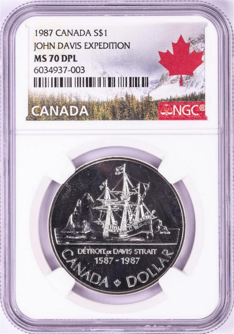 1987 $1 Canada John Davis Expedition Silver Dollar Coin: One 1987 $1 Canada John Davis Expedition Silver Dollar Coin NGC MS70 DPL. NGC Certified.
