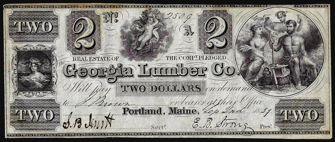 1839 $2 Georgia Lumber Company Portland, ME Obsolete: One 1839 $2 Georgia Lumber Company Portland, ME Obsolete Banknote.