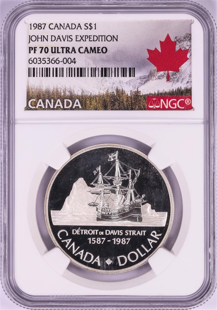1987 $1 Canada Proof John Davis Expedition Silver: One 1987 $1 Canada Proof John Davis Expedition Silver Dollar Coin NGC PF 70 Ultra Cameo. NGC Certified.