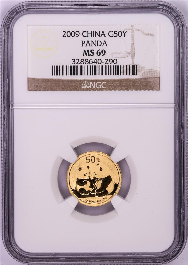 2009 China 50 Yuan Panda 1/10 oz. Gold Coin NGC MS69: One 2009 China 50 Yuan Panda 1/10 oz. Gold Coin NGC MS69. NGC Certified.