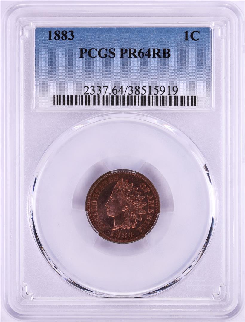 1883 Indian Head Cent Coin PCGS PR64RB: One 1883 Indian Head Cent Coin PCGS PR64RB. PCGS Graded.