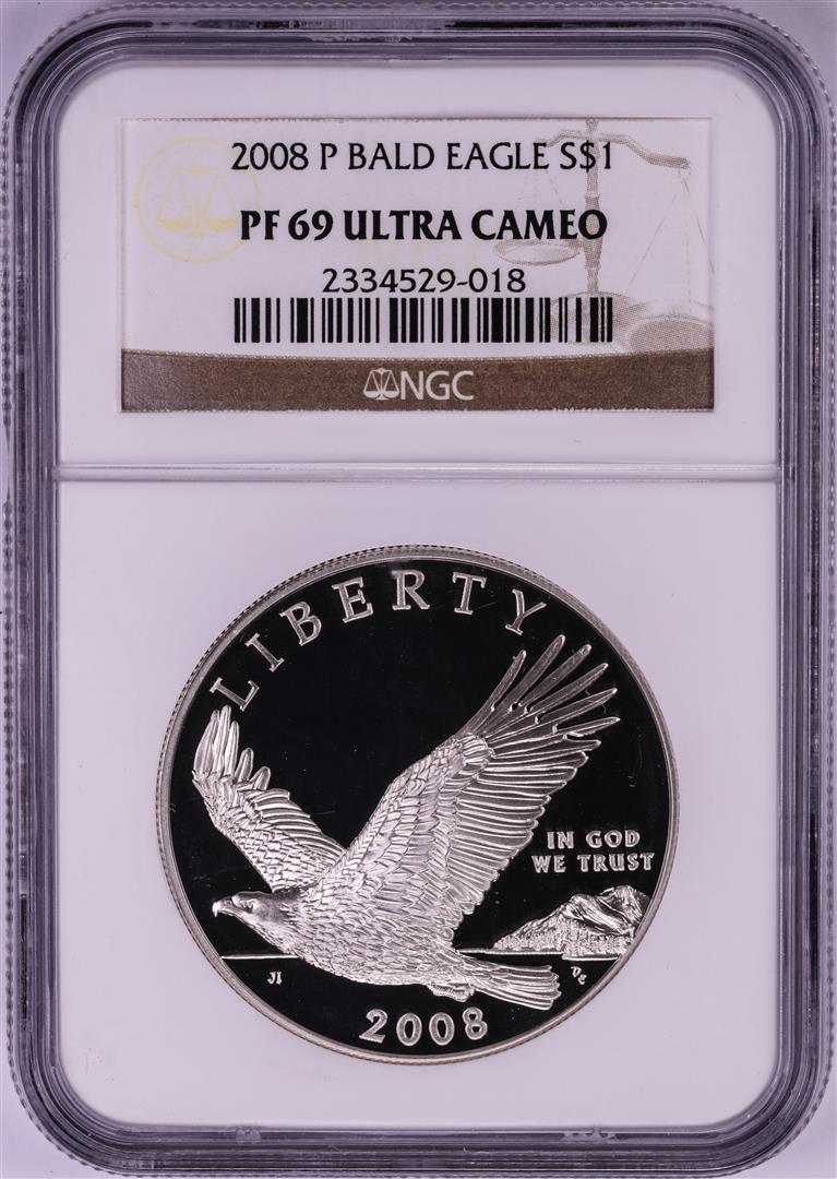 2008-P $1 Proof Bald Eagle Commemorative Silver Dollar: One 2008-P $1 Proof Bald Eagle Commemorative Silver Dollar NGC PF69 Ultra Cameo. NGC Certified.