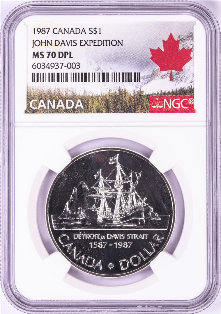 1987 $1 Canada John Davis Expedition Silver Dollar Coin: One 1987 $1 Canada John Davis Expedition Silver Dollar Coin NGC MS70 DPL. NGC Certified.
