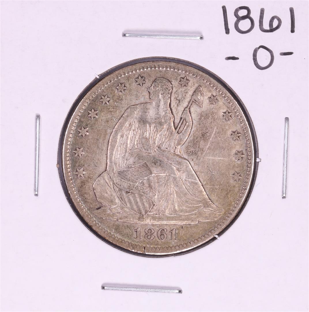1861-O Seated Liberty Half Dollar Coin: One 1861-O Seated Liberty Half Dollar Coin.