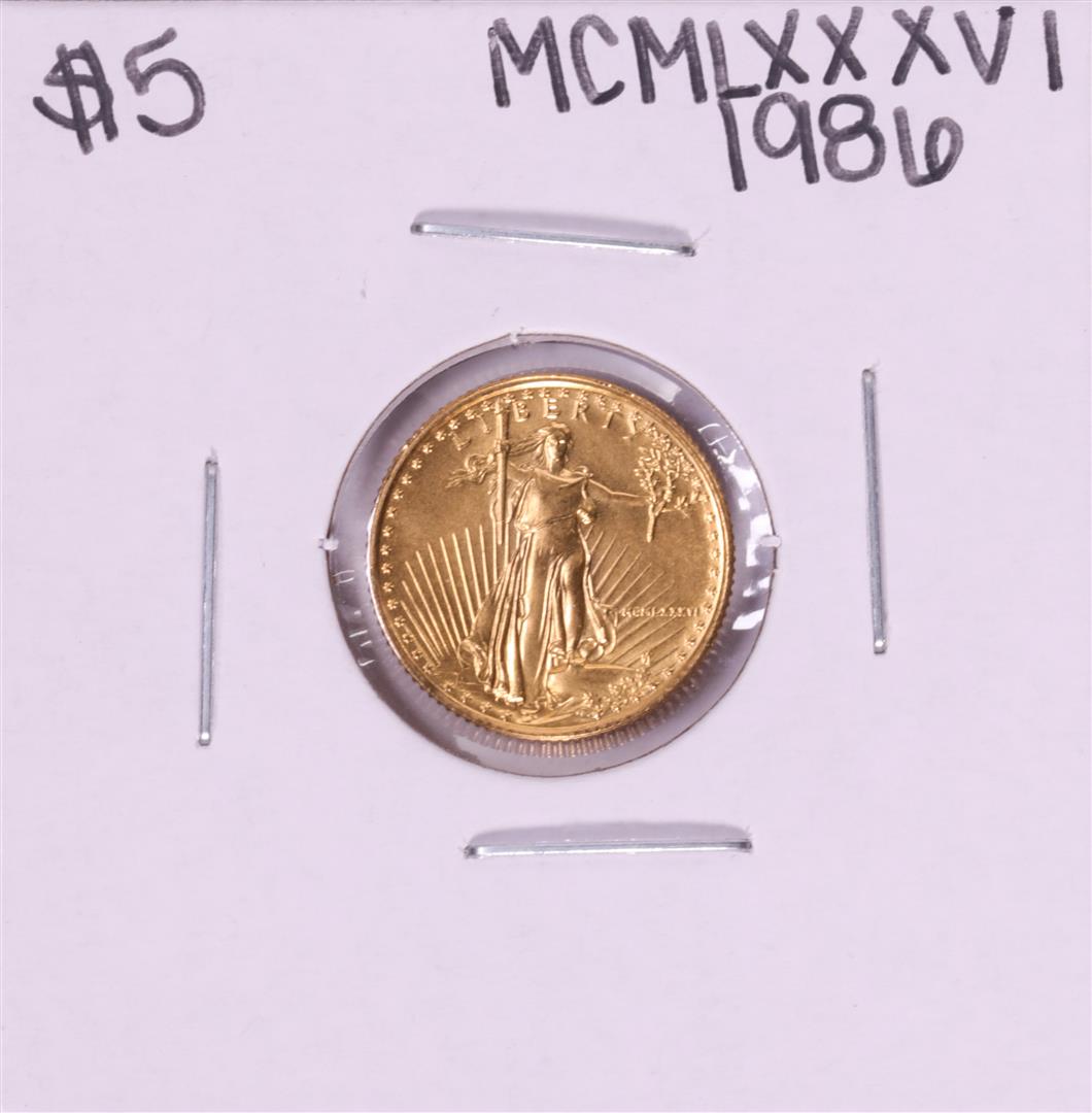 1986 $5 American Gold Eagle Coin: One 1986 $5 American Gold Eagle Coin.