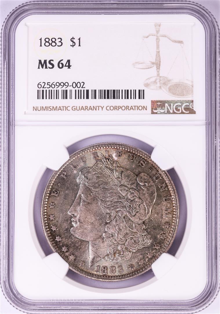 1883 $1 Morgan Silver Dollar Coin NGC MS64 Nice Toning: One 1883 $1 Morgan Silver Dollar Coin NGC MS64 Nice Toning. NGC Certified.
