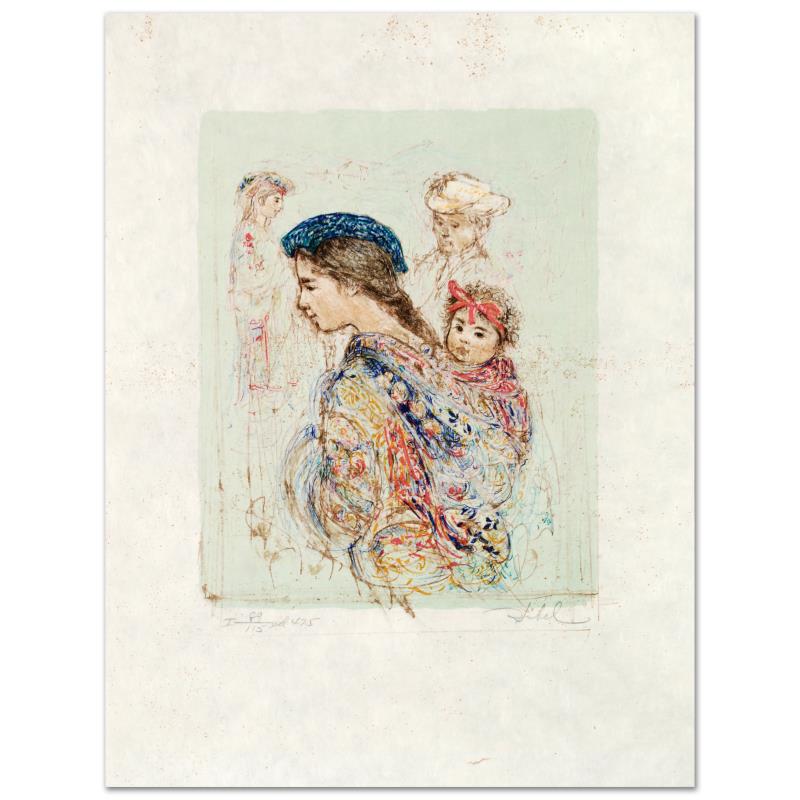 Hibel (1917-2014) "Guatemalan Mother And Baby" Limited: "Guatemalan Mother and Baby" is a limited edition lithograph on rice paper, numbered and hand signed by Edna Hibel (1917-2014). Includes Certificate of Authenticity! Measures approx. 12" x 16" (with b