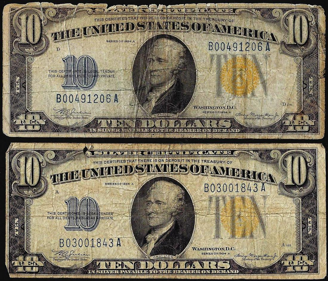 Lot of (2) 1934A $10 North Africa WWII Emergency Issue: One Lot of (2) 1934A $10 North Africa WWII Emergency Issue Silver Certificate Notes.