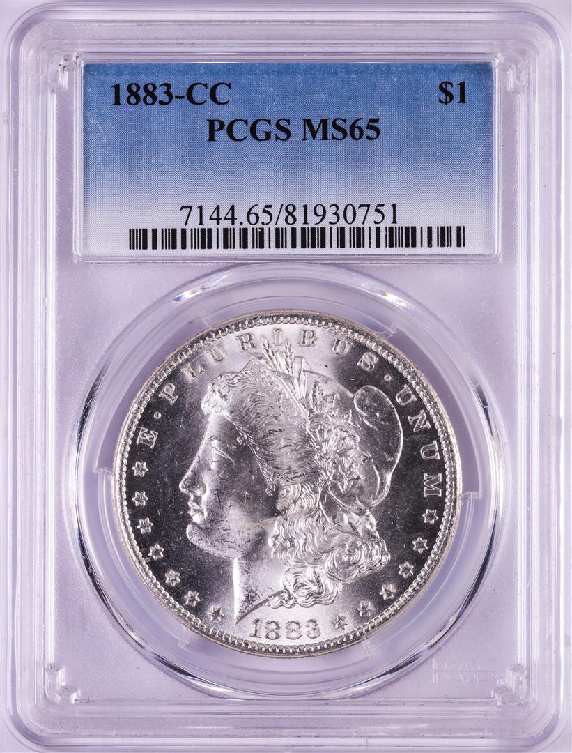 1883-CC $1 Morgan Silver Dollar Coin PCGS MS65: One 1883-CC $1 Morgan Silver Dollar Coin PCGS MS65. PCGS Graded.