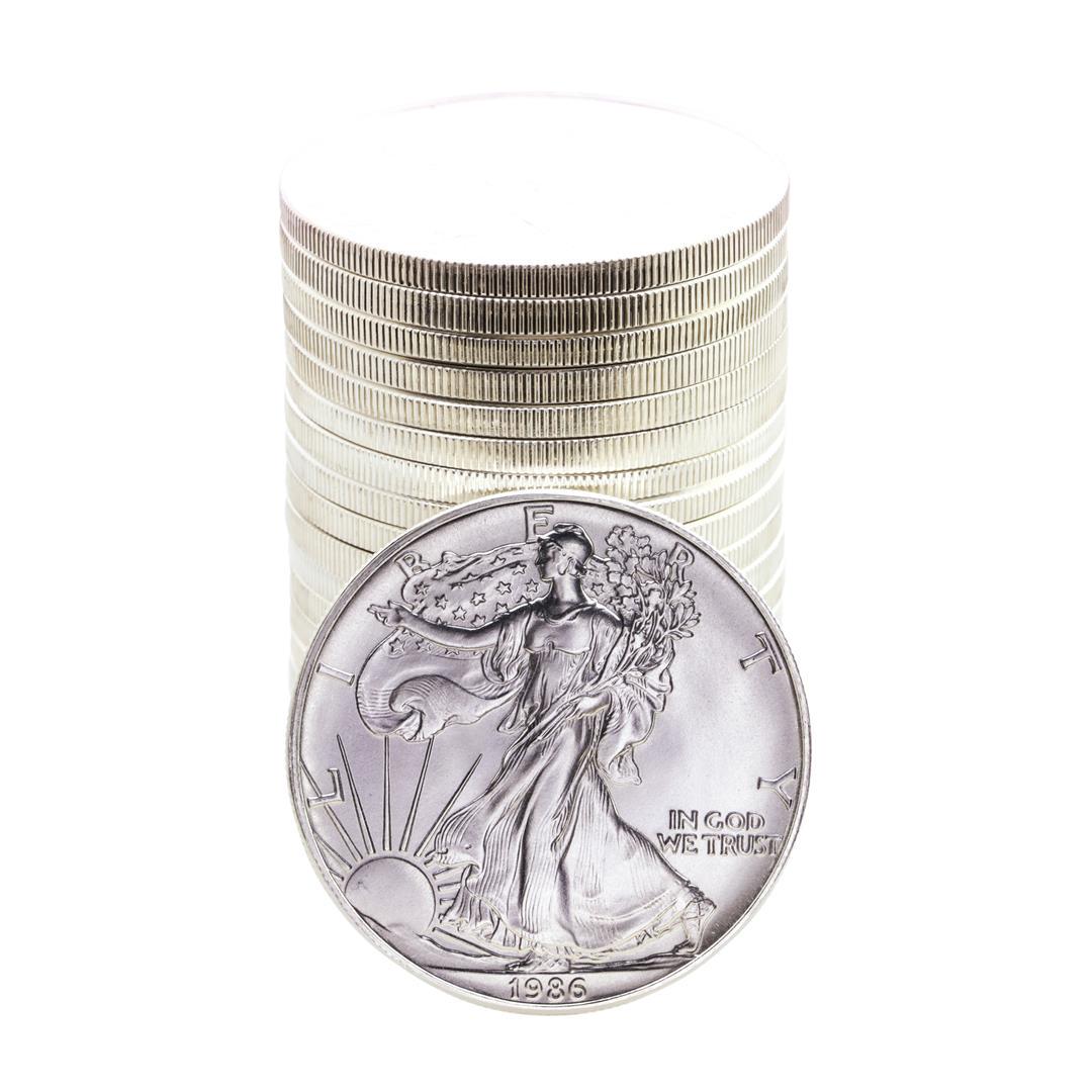 Roll of (20) Brilliant Uncirculated 1986 $1 American: One Roll of (20) Brilliant Uncirculated 1986 $1 American Silver Eagle Coins.