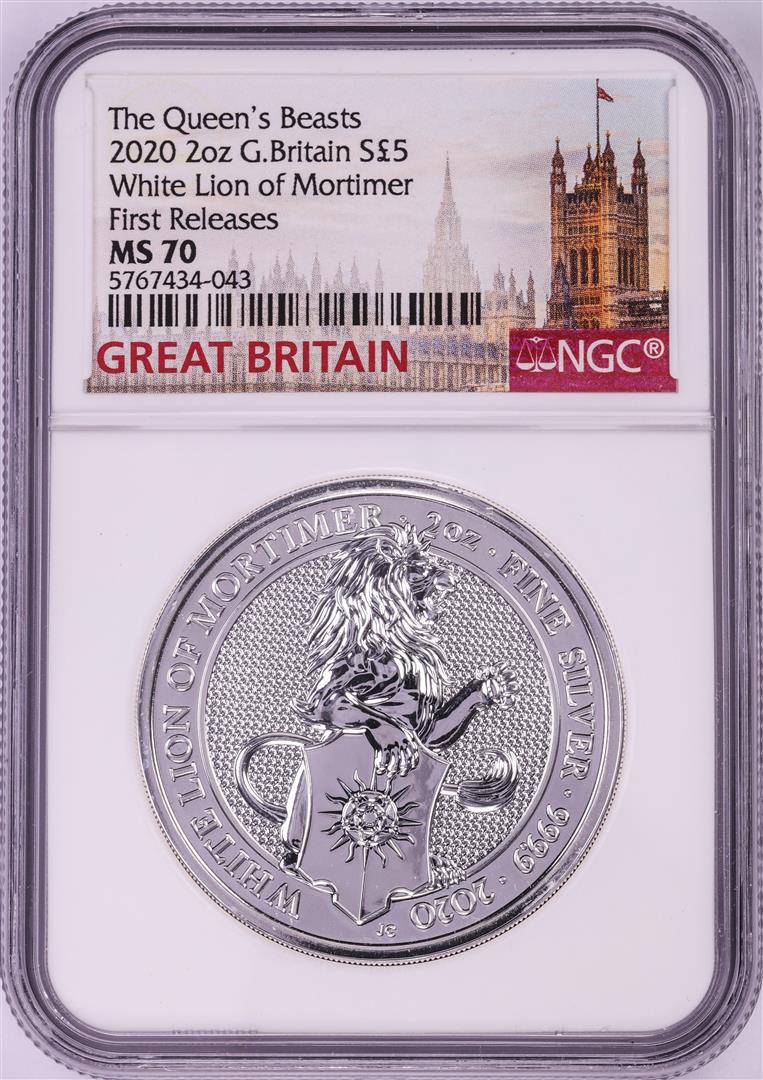 2020 Great Britain 5 Pounds The Queen's Beasts 2oz: One 2020 Great Britain 5 Pounds The Queen's Beasts 2oz Silver Coin NGC MS70 First Releases. NGC Certified.