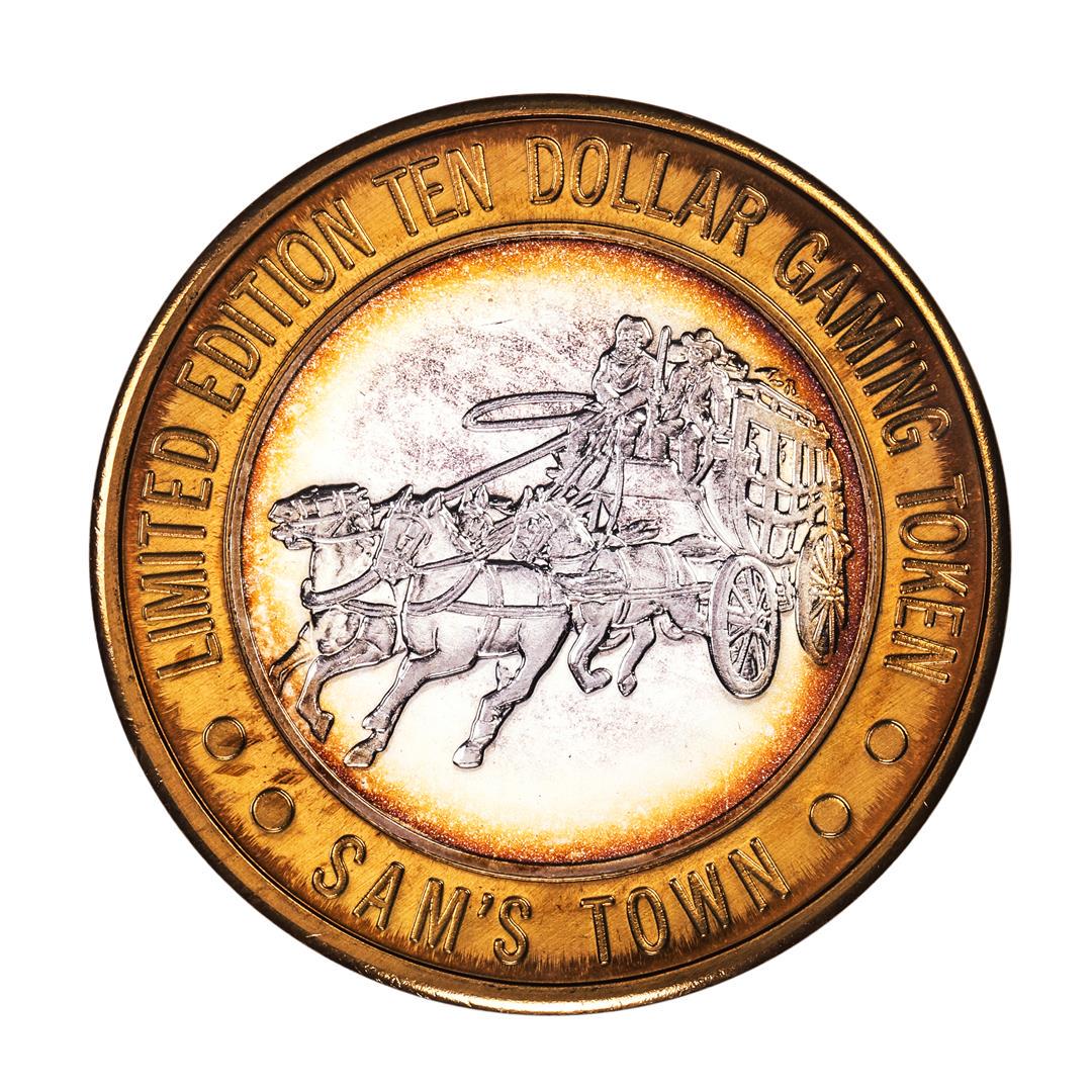 .999 Silver Sam's Town Las Vegas, Nevada $10 Casino: One .999 Silver Sam's Town Las Vegas, Nevada $10 Casino Limited Edition Gaming Token.