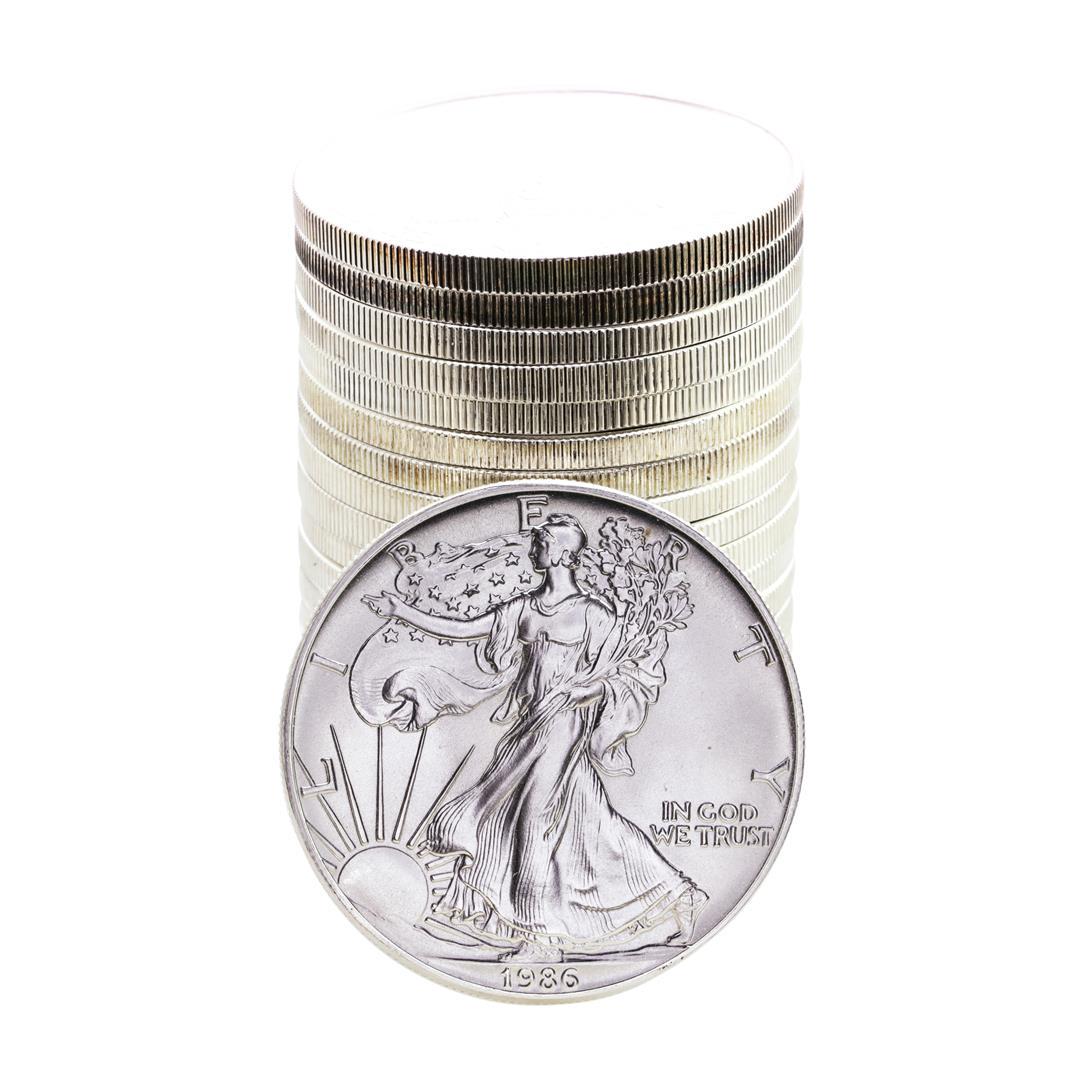 Roll of (20) Brilliant Uncirculated 1986 $1 American: One Roll of (20) Brilliant Uncirculated 1986 $1 American Silver Eagle Coins.