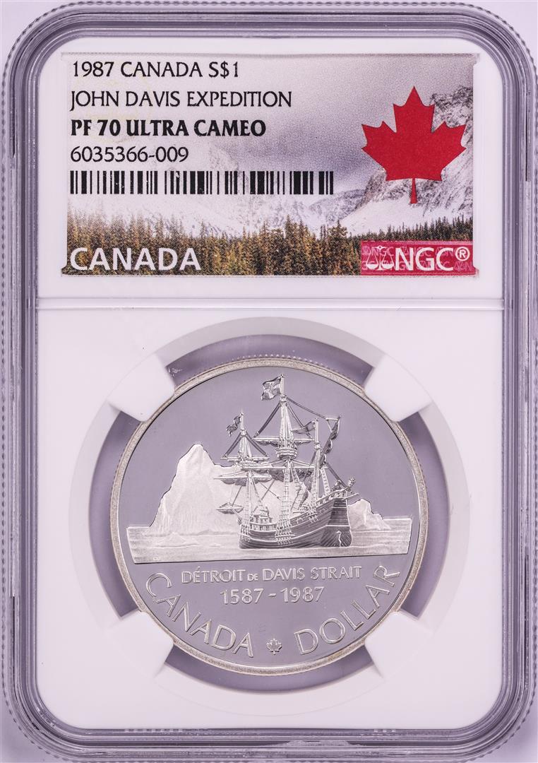 1987 $1 Canada Proof John Davis Expedition Silver: One 1987 $1 Canada Proof John Davis Expedition Silver Dollar Coin NGC PF 70 Ultra Cameo. NGC Certified.