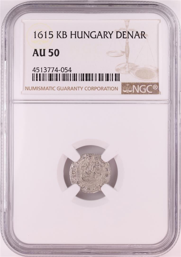 1615 KB Hungary Denar 'Madonna and Child' Coin NGC AU50: One 1615 KB Hungary Denar 'Madonna and Child' Coin NGC AU50. NGC Certified.