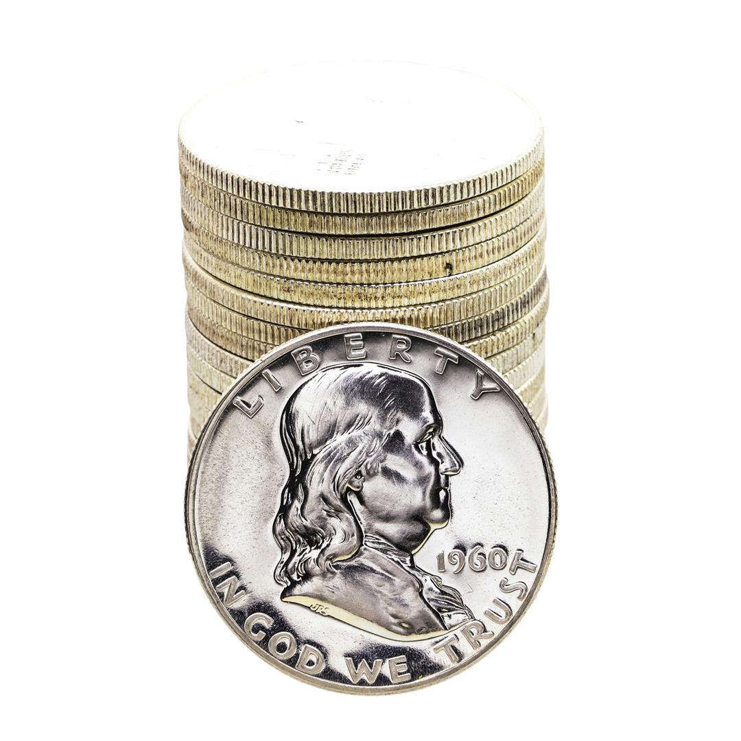 Roll of (20) Proof 1960 Franklin Half Dollar Coins: One Roll of (20) Proof 1960 Franklin Half Dollar Coins.