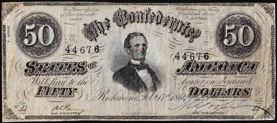 1864 $50 The Confederate States of America Note: One 1864 $50 The Confederate States of America Note.