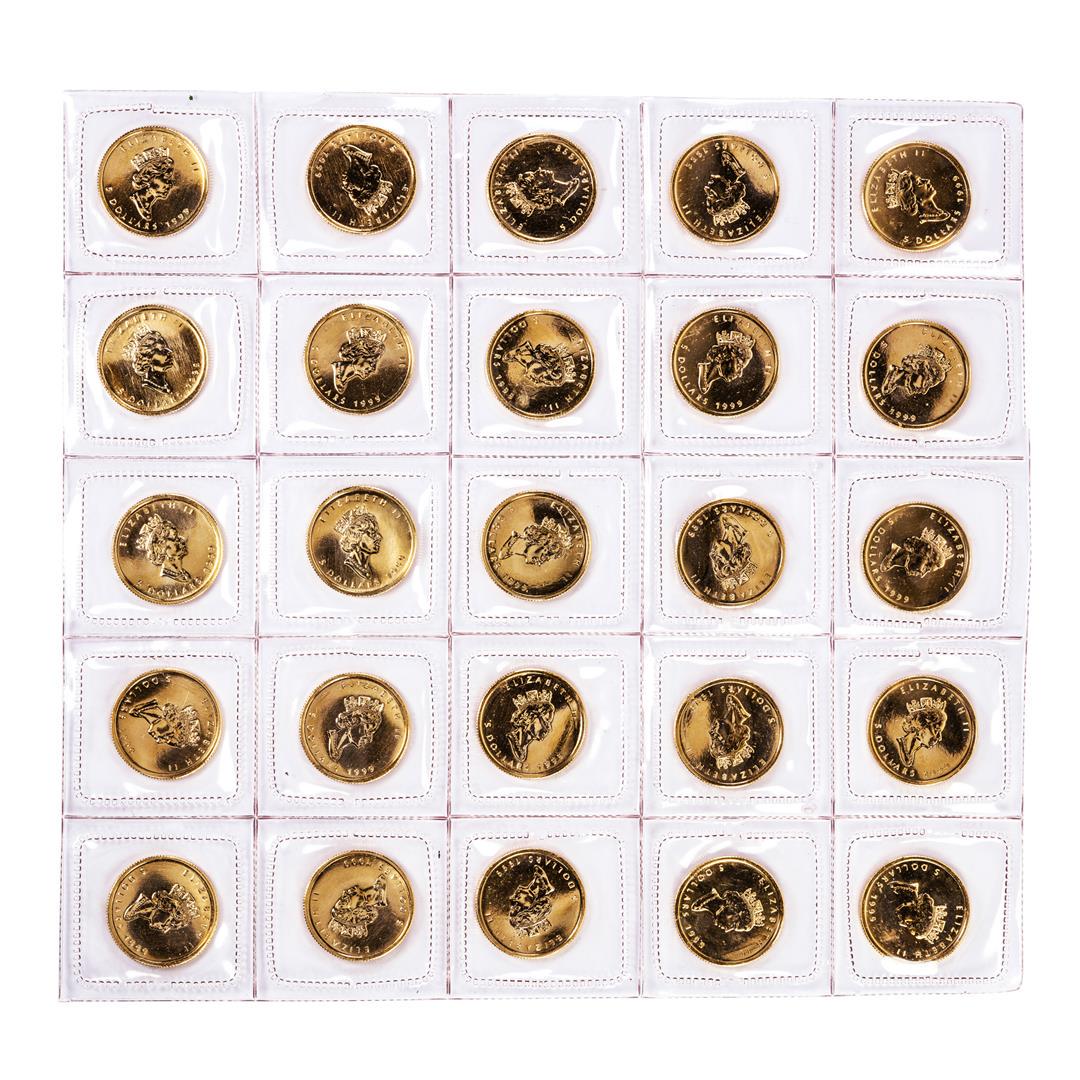 Lot of (25) Sealed 1999 Canadian $5 Maple Leaf Gold: One Lot of (25) Sealed 1999 Canadian $5 Maple Leaf Gold Coins.