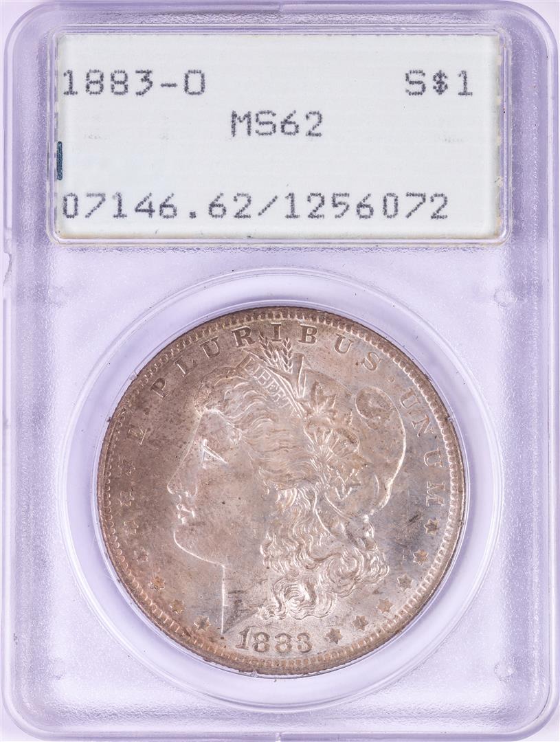 1883-O $1 Morgan Silver Dollar Coin PCGS MS62 Green: One 1883-O $1 Morgan Silver Dollar Coin PCGS MS62 Green Rattler Holder. PCGS Graded.