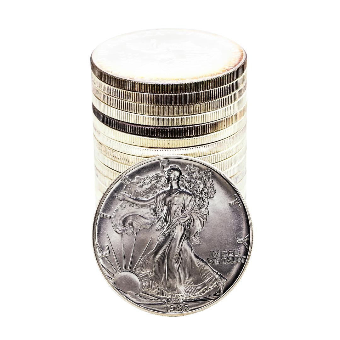 Roll of (20) Brilliant Uncirculated 1986 $1 American: One Roll of (20) Brilliant Uncirculated 1986 $1 American Silver Eagle Coins.