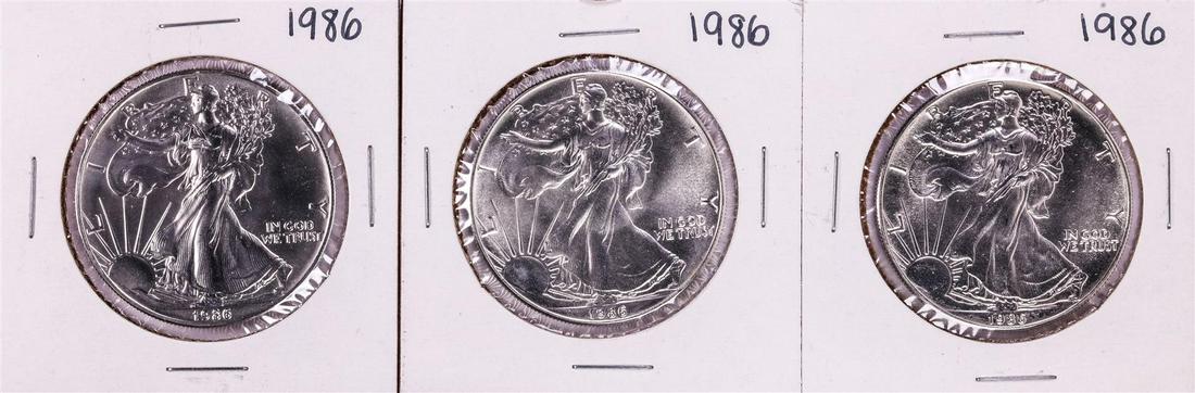 Lot of (3) 1986 $1 American Silver Eagle Coins: One Lot of (3) 1986 $1 American Silver Eagle Coins.