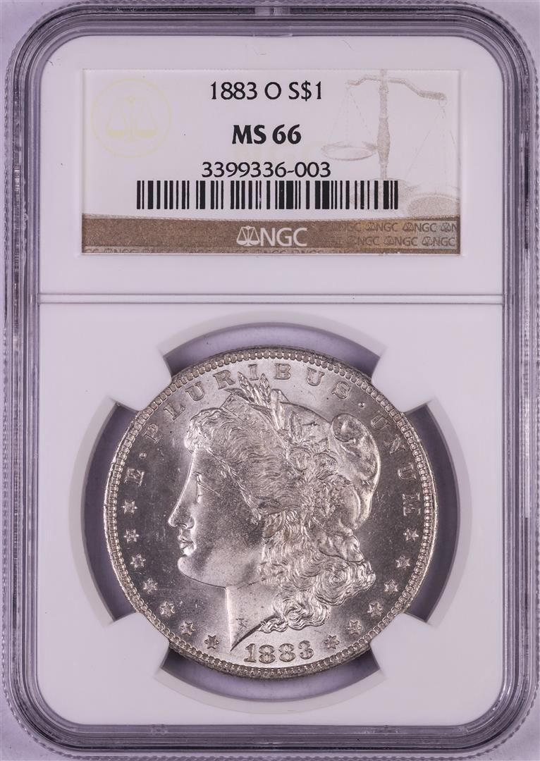 1883-O $1 Morgan Silver Dollar Coin NGC MS66: One 1883-O $1 Morgan Silver Dollar Coin NGC MS66. NGC Certified.
