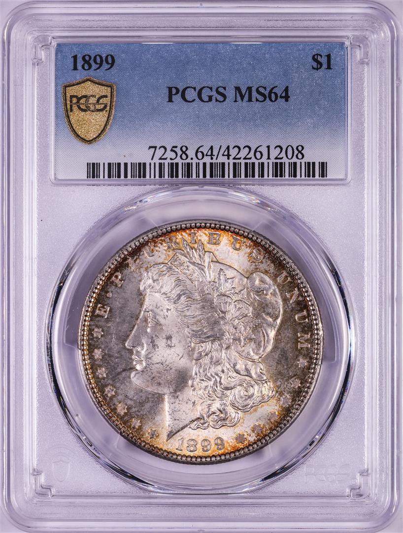 1899 $1 Morgan Silver Dollar Coin PCGS MS64 Nice Toning: One 1899 $1 Morgan Silver Dollar Coin PCGS MS64 Nice Toning. PCGS Graded.