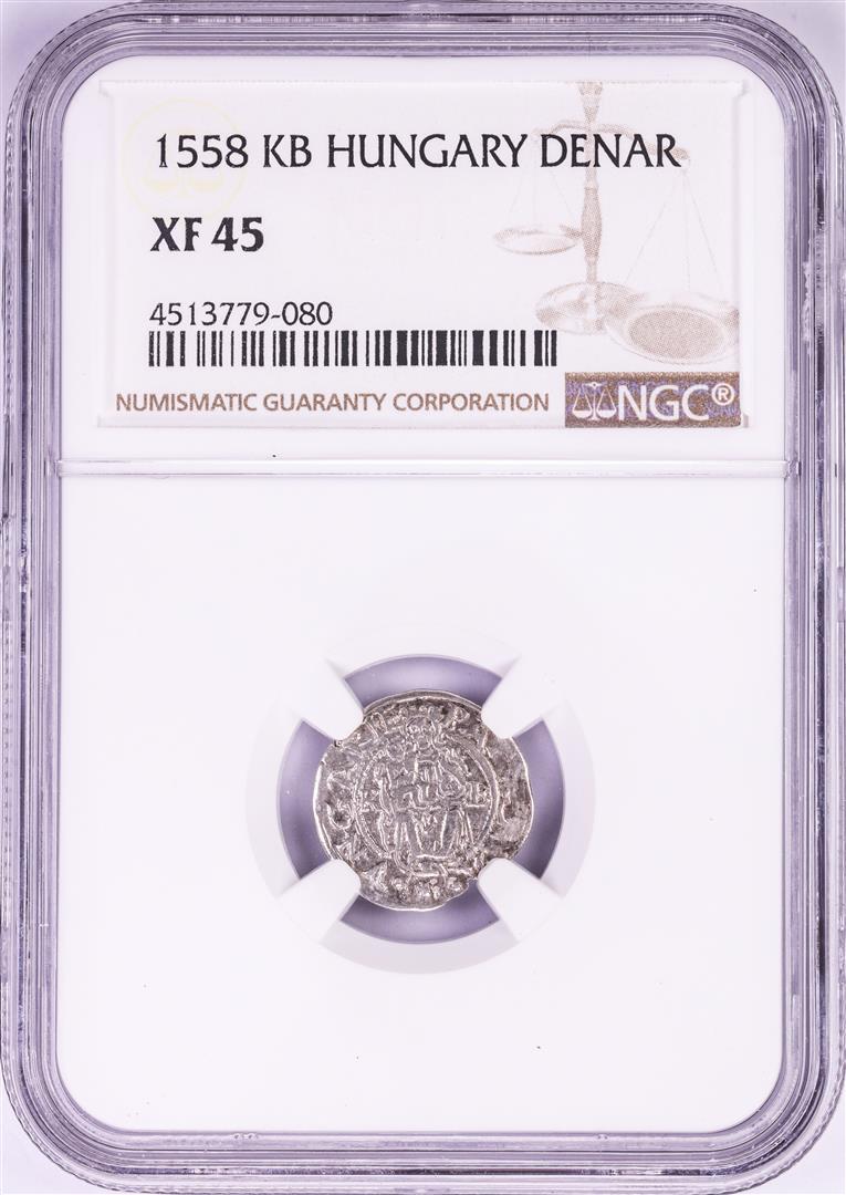 1558 KB Hungary Denar 'Madonna and Child' Coin NGC XF45: One 1558 KB Hungary Denar 'Madonna and Child' Coin NGC XF45. NGC Certified.