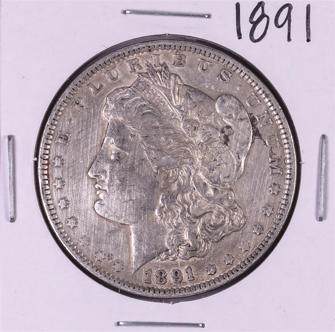1891 $1 Morgan Silver Dollar Coin: One 1891 $1 Morgan Silver Dollar Coin.