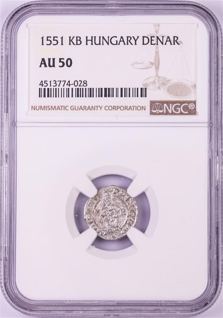 1551 KB Hungary Denar 'Madonna and Child' Coin NGC AU50: One 1551 KB Hungary Denar 'Madonna and Child' Coin NGC AU50. NGC Certified.