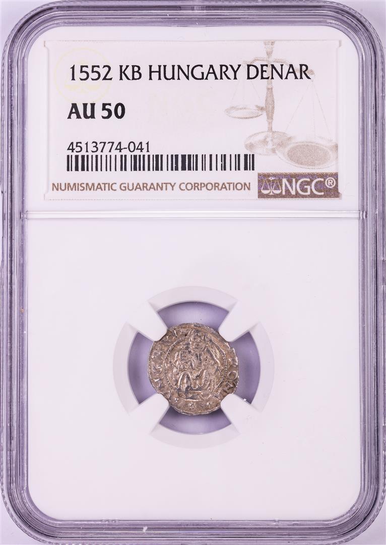 1552 KB Hungary Denar 'Madonna and Child' Coin NGC AU50: One 1552 KB Hungary Denar 'Madonna and Child' Coin NGC AU50. NGC Certified.