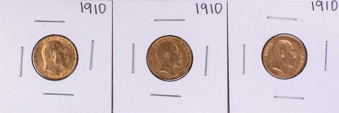 Lot of (3) 1910 Great Britain Half Sovereign Gold Coins: One Lot of (3) 1910 Great Britain Half Sovereign Gold Coins.