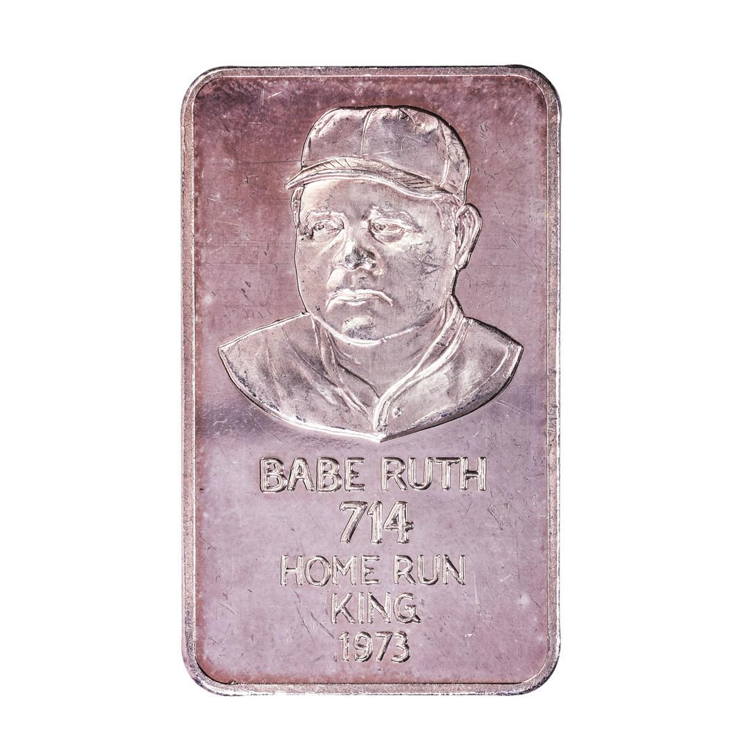 1973 Babe Ruth Sports Ingots 1 Troy Ounce .999 Fine: One 1973 Babe Ruth Sports Ingots 1 Troy Ounce .999 Fine Silver Art Bar.