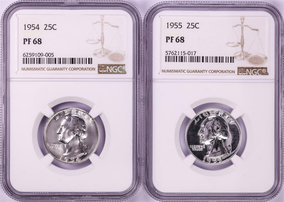 Lot of 1954-1955 Proof Washington Quarter Coins NGC: One Lot of 1954-1955 Proof Washington Quarter Coins NGC PF68. NGC Certified.