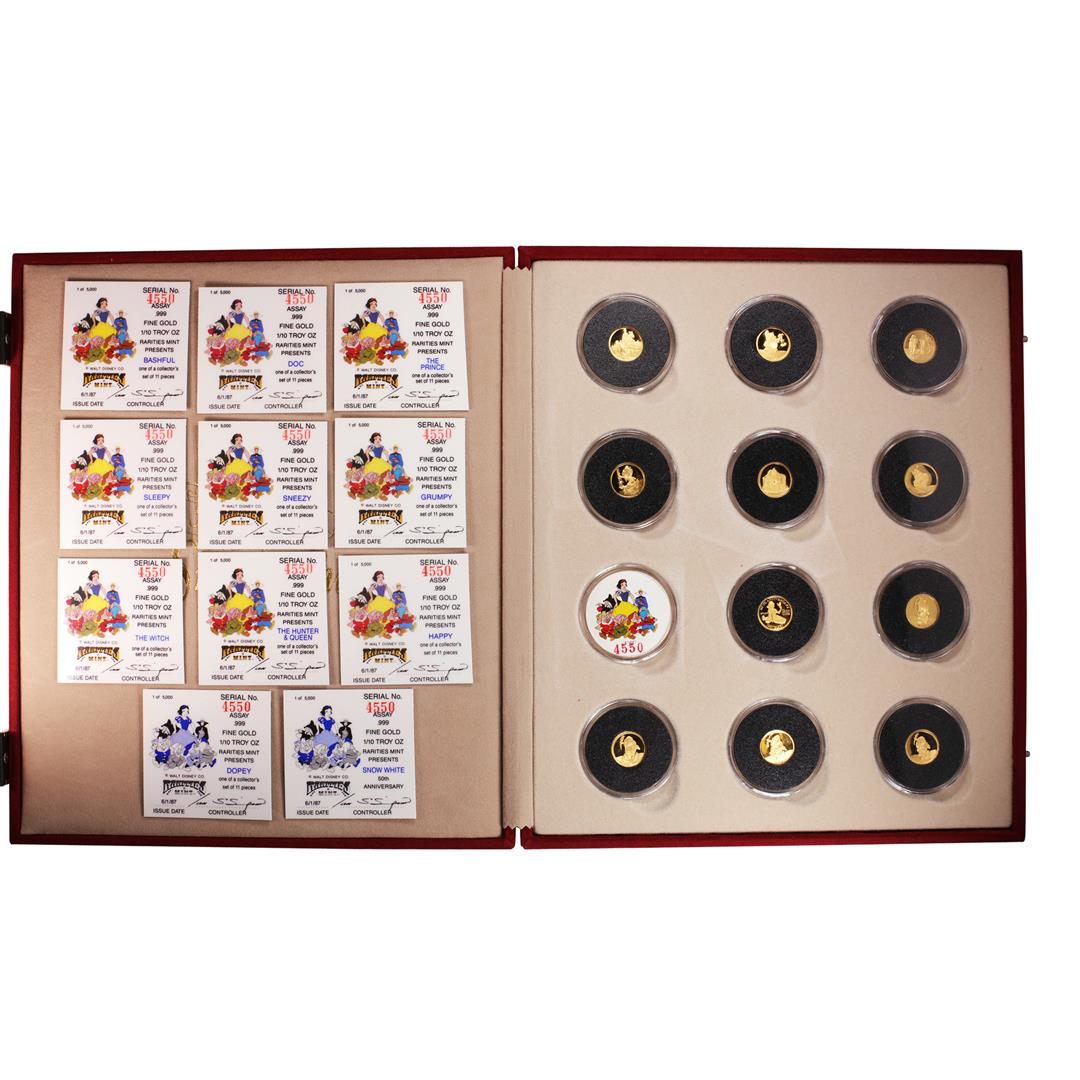 50th Anniversary Set of (11) 1987 Snow White Gold: One 50th Anniversary Set of (11) 1987 Snow White 1/10 Oz. Gold Commemorative Medals in box with COA's.