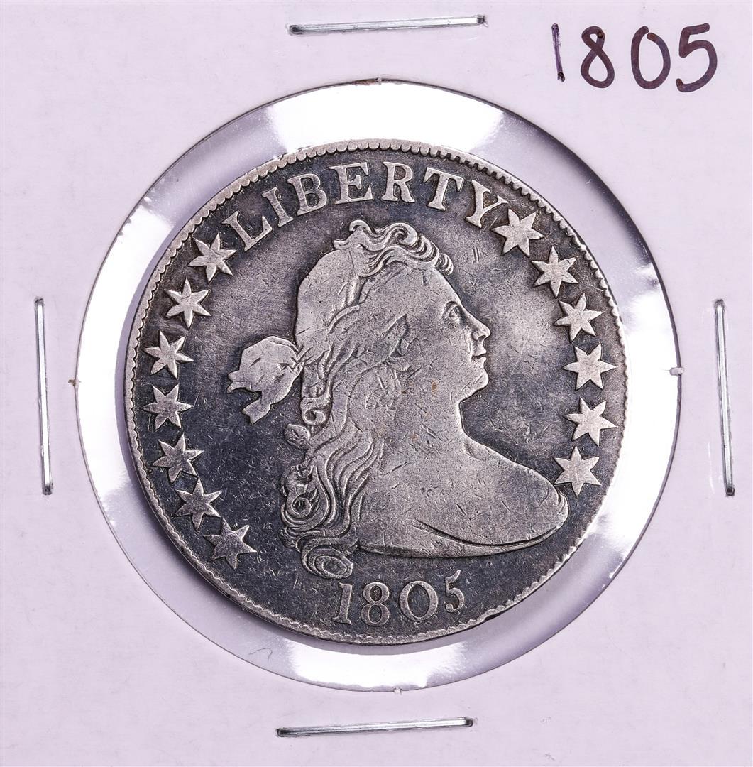 1805 Draped Bust Half Dollar Coin: One 1805 Draped Bust Half Dollar Coin.