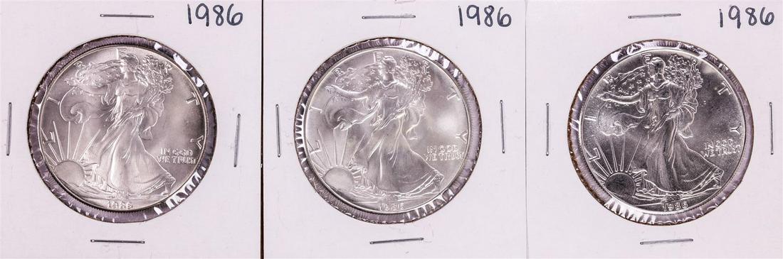 Lot of (3) 1986 $1 American Silver Eagle Coins: One Lot of (3) 1986 $1 American Silver Eagle Coins.