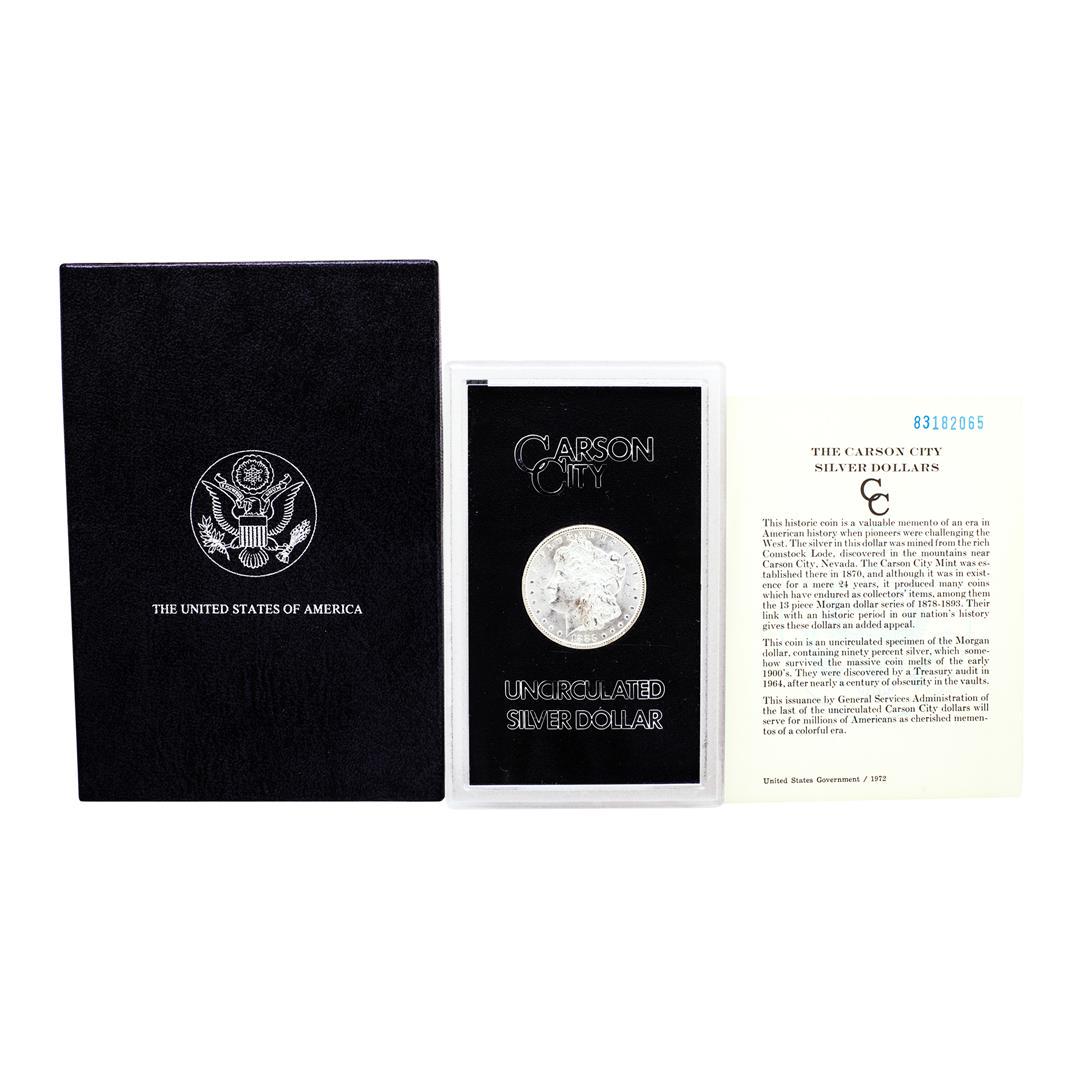 1883-CC $1 Morgan Silver Dollar Coin GSA Hoard: One 1883-CC $1 Morgan Silver Dollar Coin GSA Hoard Uncirculated w/Box & COA.