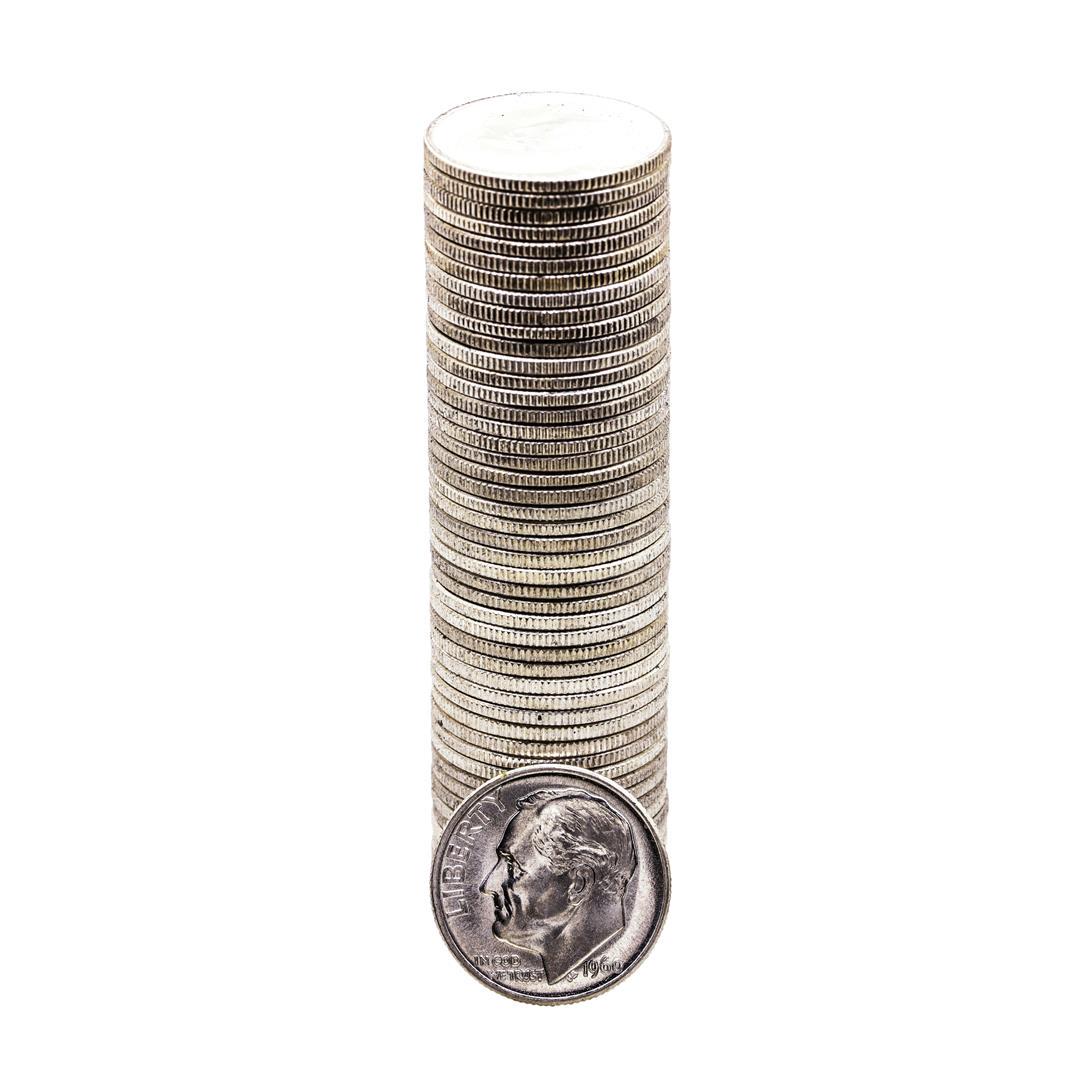 Roll of (50) Brilliant Uncirculated 1960 Roosevelt Dime: One Roll of (50) Brilliant Uncirculated 1960 Roosevelt Dime Coins .