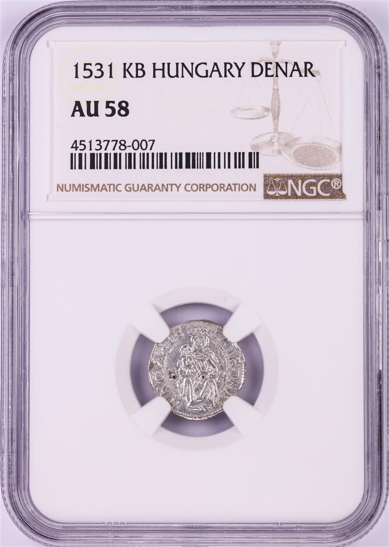 1531 KB Hungary Denar 'Madonna and Child' Coin NGC AU58: One 1531 KB Hungary Denar 'Madonna and Child' Coin NGC AU58. NGC Certified.