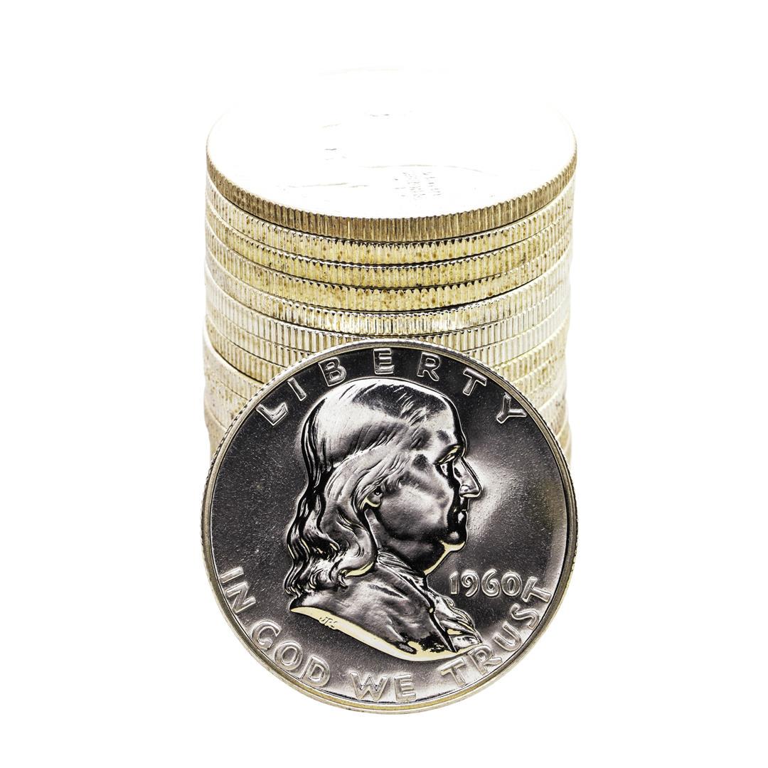 Roll of (20) Proof 1960 Franklin Half Dollar Coins: One Roll of (20) Proof 1960 Franklin Half Dollar Coins.