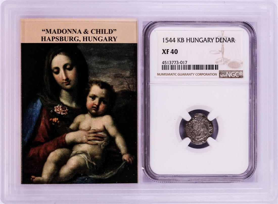 1544 KB Hungary Denar 'Madonna and Child' Coin NGC XF40: One 1544 KB Hungary Denar 'Madonna and Child' Coin NGC XF40 With Story Box. NGC Certified.