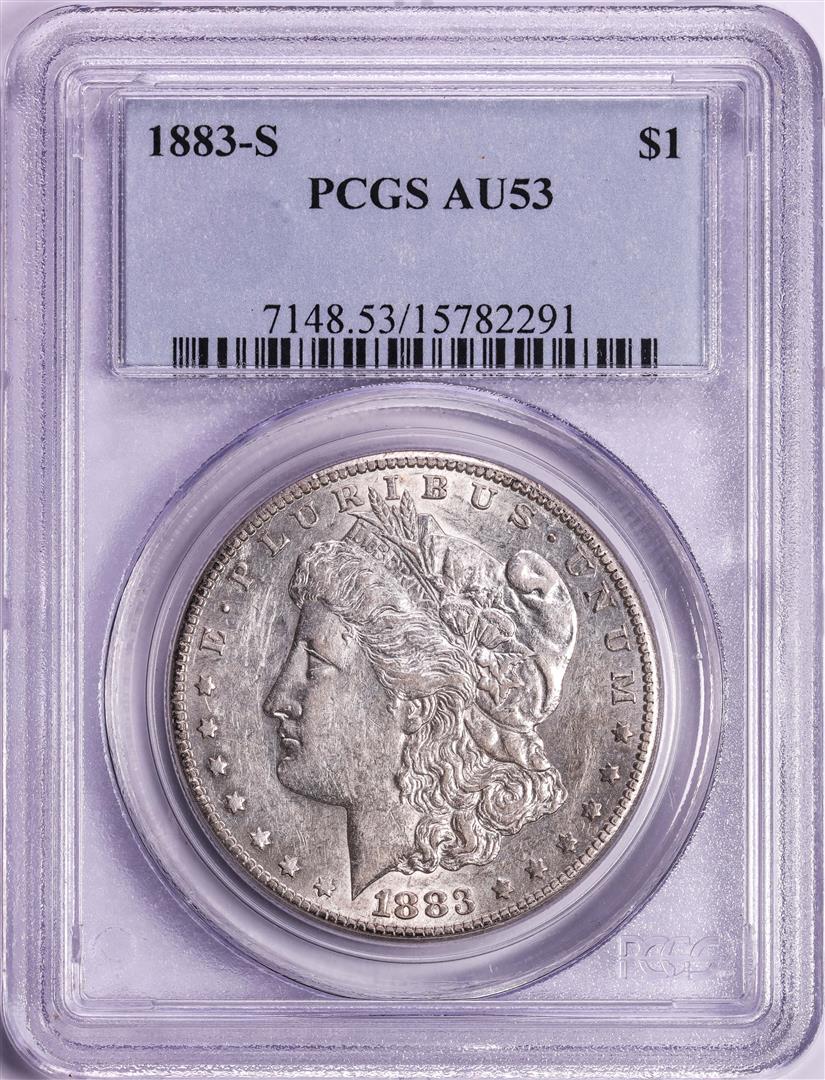 1883-S $1 Morgan Silver Dollar Coin PCGS AU53: One 1883-S $1 Morgan Silver Dollar Coin PCGS AU53. PCGS Graded.