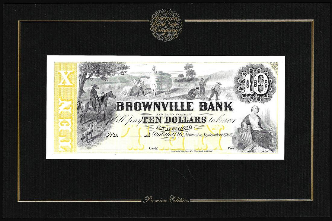 1994 American Bank Note Company Intaglio Print: One 1994 American Bank Note Company Intaglio Print Brownville Bank and Land Company, NE.