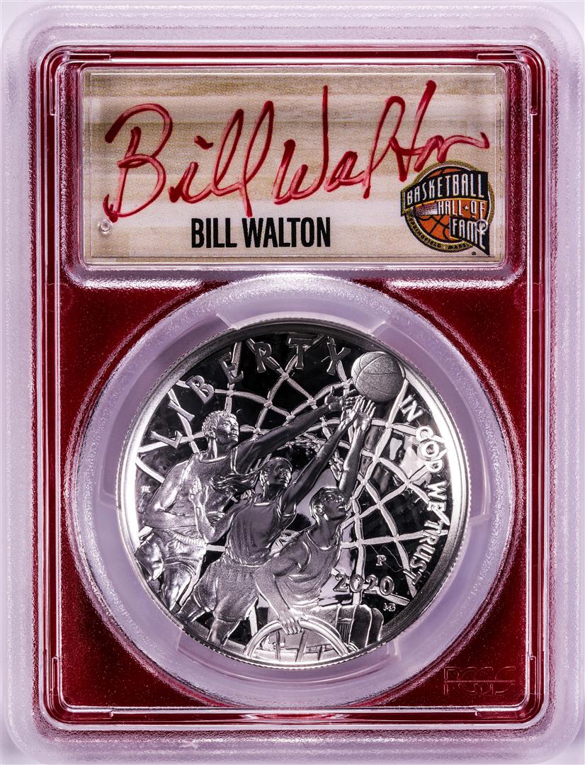 2020-P $1 Basketball HOF Silver Dollar Coin PCGS: One 2020-P $1 Basketball HOF Silver Dollar Coin PCGS PR70DCAM Bill Walton Signature FDOI. PCGS Graded.