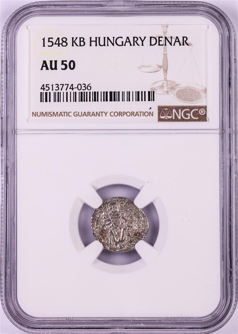 1548 KB Hungary Denar 'Madonna and Child' Coin NGC AU50: One 1548 KB Hungary Denar 'Madonna and Child' Coin NGC AU50. NGC Certified.